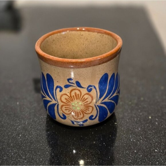 VTG El Palomar Mexico stoneware Mexican Pottery mug Blue orange Mexican floral - Picture 5 of 9